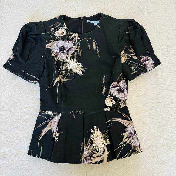 Antonio Melani Floral Black Puff Sleeve Top size 0 - Picture 14 of 15